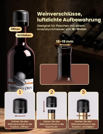 Електричний відкривачка для вина GHB 6-в-1 з USB-зарядкою, різець фольги, виливає вино та вакуумний затвор - ідеальний подарунок для поціновувачів вина (8-в-1)