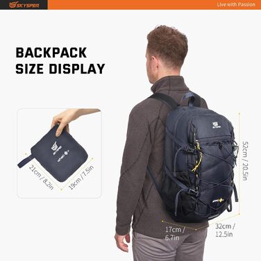 SKYSPER ISHELL 30 Foldable Backpack 30L Ultra-light Daypack Packable Daypack Waterproof Hiking Backpack Travel Backpack for Camping Outdoor Hiking Travel (Ishell30-navy blue)
