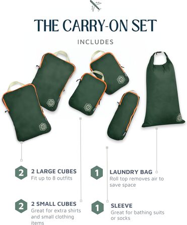 Набір кубиків для пакування TRIPPED Travel Gear: Органайзери для багажу з подвійним замком, компресія, білий, зелений (зелений/помаранчевий, 6 шт.)