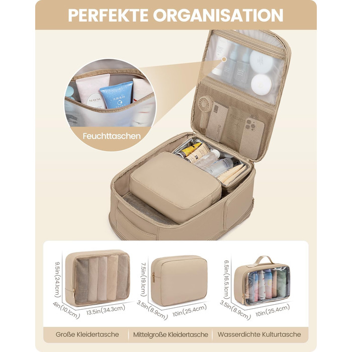 Рюкзак LOVEVOOK для жінок, 40L, ручна поклажа, для подорожей, з відділенням для взуття та ноутбука 17 дюймів, водонепроникний, для бізнес-поїздок та відпочинку, бежевий