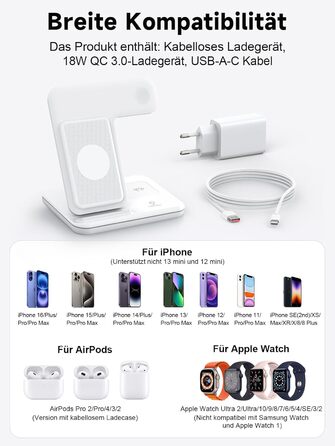 Бездротова зарядка 3-в-1 для Apple iPhone, Apple Watch та AirPods (біла)