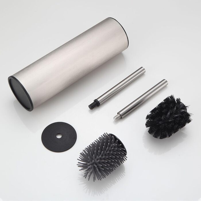 Підлогова щітка для унітазу Dazi з нержавіючої сталі, металева, матова, з 2 довгими щітками для глибокого очищення, запобігає розбризкуванню та засміченням (нікель)