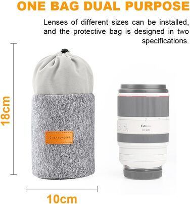 Чохол для об'єктива K&F CONCEPT, 2-в-1, неопрен, 10 x 18 см