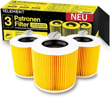 Фільтр для пилососа Kärcher (WD3, WD2, WD1, MV3, MV2, A, K, KNT, NT, SE, VC) - замінник 6.414-552.0 - 3 круглі фільтри + 3 кришки-гвинти для алергіків проти дрібного пилу та запахів