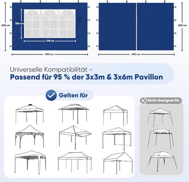 Sekey 1PCS Side Walls for Gazebo 3x3 Waterproof and Winter-Proof with Storage Compartments, Side Walls for Gazebo Party Tent Garden Tent 3x3m, (Navy, 1 Window 1 Door)