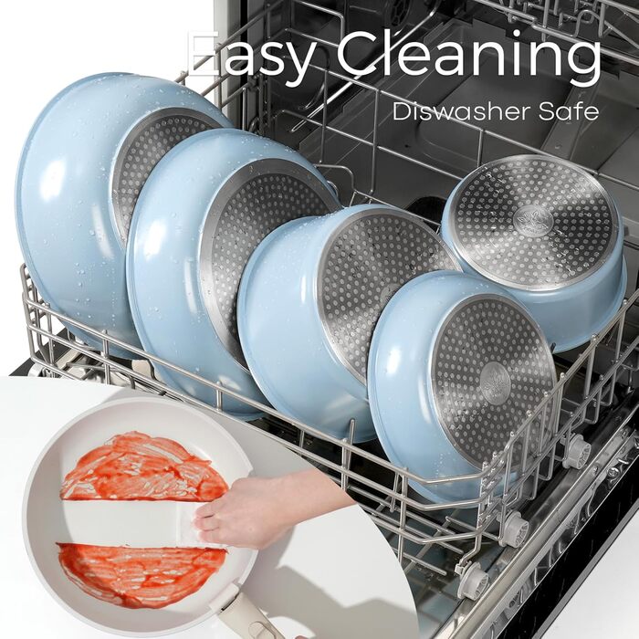 Набір посуду 15 предметів, антипригарне покриття, знімні ручки, посуд для кемпінгу, сумісний з індукцією, блакитний