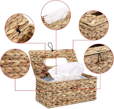 SUMNAKON Brown Rattan Tissue Box with Lid, Cosmetic Tissue Boxes, Napkin Storage Box for Bathroom, Living Room, Office, Restaurant, Crafts (Rectangle, Large)