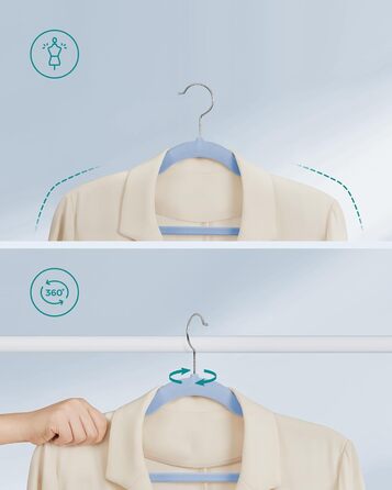 Набір вішалок для одягу SONGMICS, 50 шт., з неслизьким покриттям, для штанів та одягу, обертовий гачок, 43 см, світло-блакитний, CRF029Q05