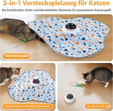 Interactive Cat Toy: 2-in-1 Hide-and-Seek Feathers Electric Cat Toy with Gong - Rechargeable Intelligence Toy for Active House Cats, Suitable for Cats of All Ages