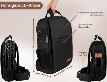 Чорний рюкзак для камери: захист від крадіжок, відділення для ноутбука 14