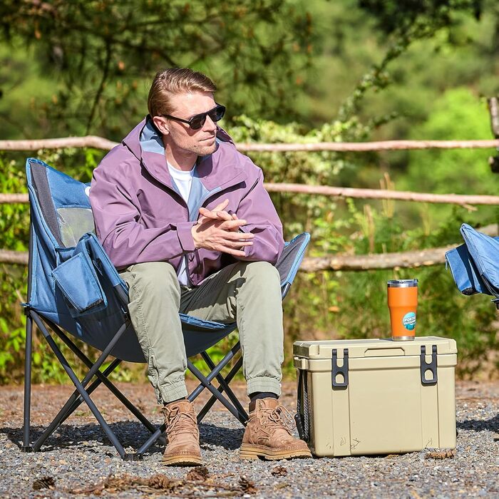 Крісло для кемпінгу складне, XXL, з підлокітниками, 150 кг, блакитне