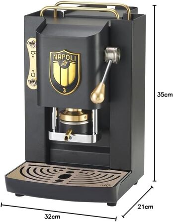 Кавоварка FABER Pro Deluxe Scudetto для ESE-подів 44 мм, матова чорна з латунню, прес для подів, чорний логотип Napoli Campione