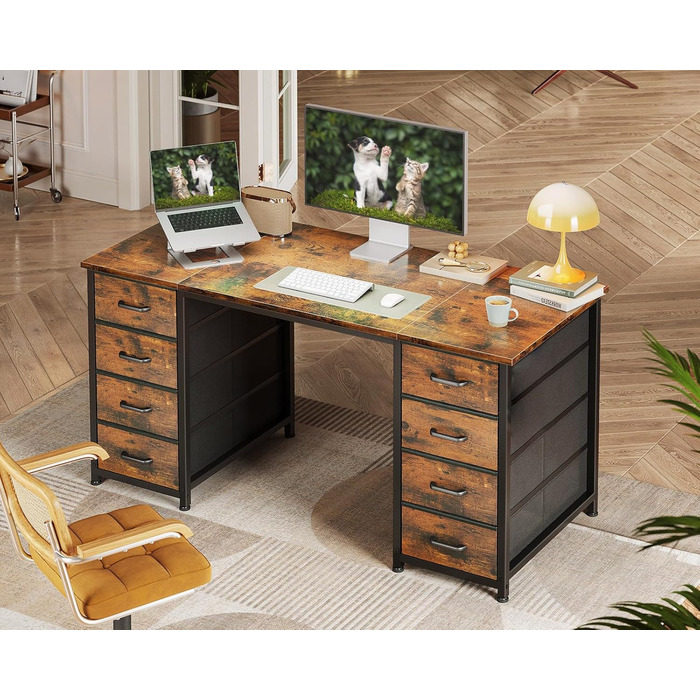 Комп'ютерний стіл Coleshome з 8 тканинними ящиками, 120x48 см, коричневий | Стіл для офісу, дому, вітальні