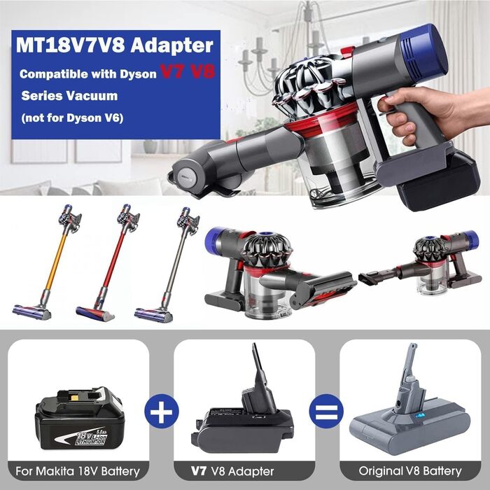 Адаптер для акумулятора Makita 18V до Dyson V7/8: перетворювач акумулятора для пилососів Dyson V7/8 Animal, Absolute, Motorhead Pro