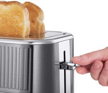 Russell Hobbs Toaster [for 2 slices] Geo Stainless Steel Grey (extra wide toast slots, including bun warmer, 6 browning levels + defrost & reheat function, Quick Toast Technology, 1640W) 25250-56