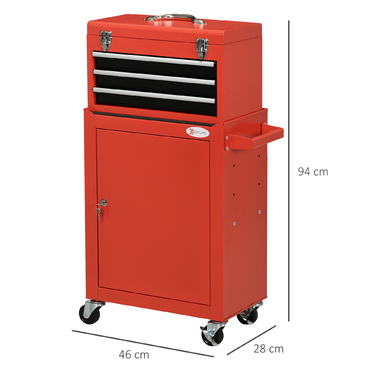 HOMCOM Lockable Toolbox with Steel Handle, Red, Ideal for Tools & Storage