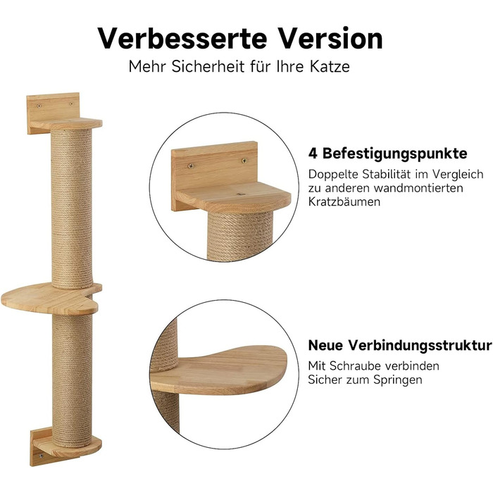 Кігтеточка для котів FUKUMARU Kletternwand, 93 см, з драбиною та гілками з джуту, з масивного дерева