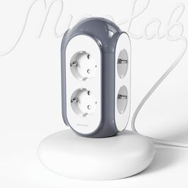 Сетевой фильтр-башня MiaoLab на 6 розеток с выключателем, защита от перенапряжения 1420J, перегрузочный защита, кабель 2м, огнестойкий корпус 850°C, Basaltgrau
