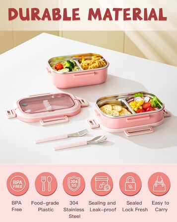 Ланчбокс Lille Home з 2 ярусами, 4 відділення, 1650 мл, з посудом, BPA-free, не протікає (Зелений) (Рожевий)