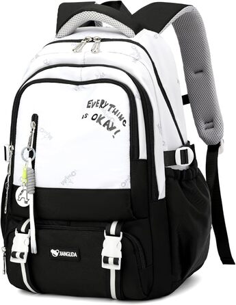 Шкільний рюкзак для підлітка, 36L, для дівчаток 3-9 клас, великий стильний рюкзак для ноутбука 16 дюймів, чорний, підходить для візка