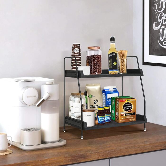 Coffee bar accessories and organizers, countertop, coffee station, organizer, kitchen counter, shelf, organizer, coffee spice storage, lid holder, countertop shelf for bathrooms