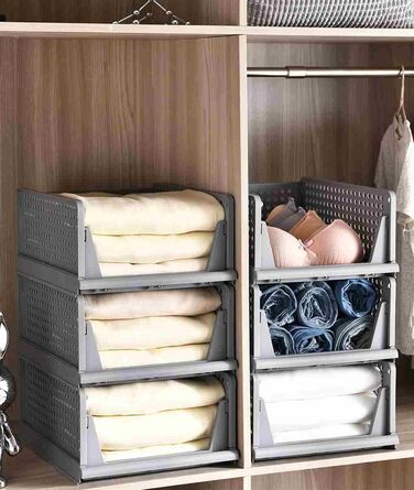 RMAN 4-Piece Closet Organizer Stackable Folding Closet Organizer for Drawers, Closet Organizer, Storage Boxes, Kitchen, Bathroom (Gray)