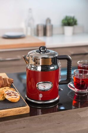 Russell Hobbs Kettle [1.7l, 2400W] Retro Red & Polished Stainless Steel (Quick Boil Function, Water Temperature Indicator in Retro Design, External Water Level Indicator) Vintage Tea Kettle 21670-70