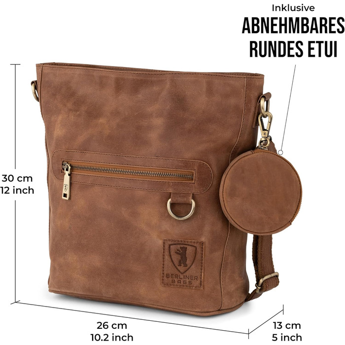 Сумка жіноча через плече Berliner Bags Siena вінтажна шкіряна бежева (Camel) середнього розміру