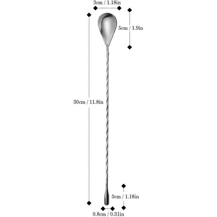 Якісний барний мішальний ложка YFWOOD з нержавіючої сталі, довгий руків'я, для коктейлів, бармени, спіральний дизайн, срібний колір