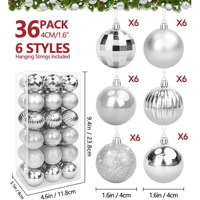 Новорічні кулі BLAZOR, 36 шт, 4 см, пластикові, червоні, золоті, срібні, для прикраси ялинки