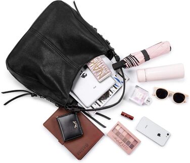 Жіноча сумка-шопер Realer середнього розміру, чорна (L) - PU шкіра, для роботи, офісу, покупок, вінтажний стиль Hobo