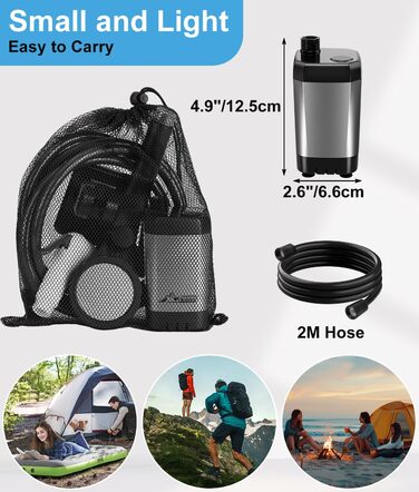WADEO Portable Camping Shower Battery with Pump, Camping Shower with Rechargeable 6000/8000mAh Battery, Mobile Showers Outdoor Showers with Showerhead and Hose, for Camping, Travel, Garden, and Car Washing