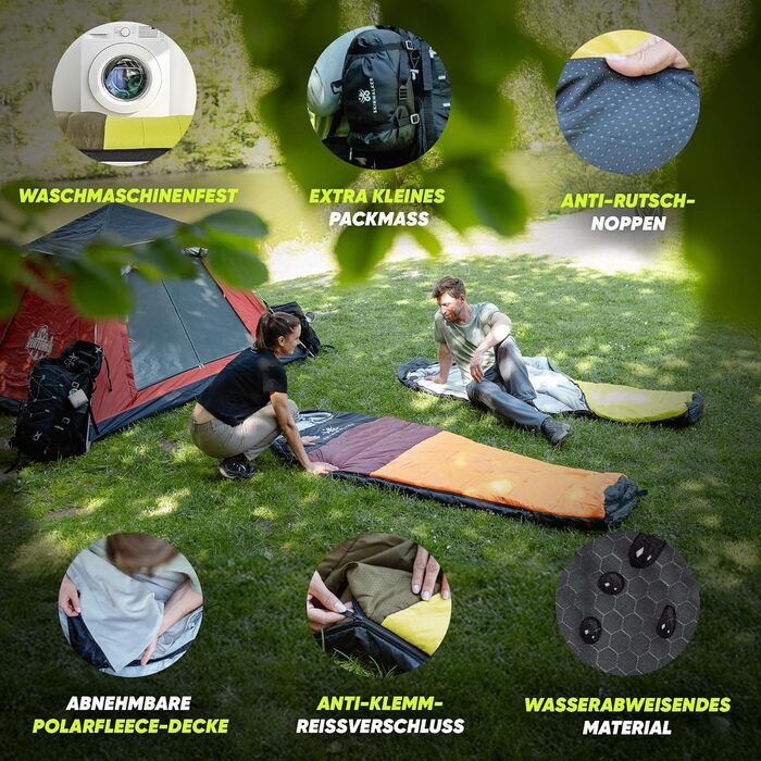 Спальний мішок SKINWALKER 3-4 сезони з знімним флісовим вкладишем, ультралегкий (-1600г), для кемпінгу та походів, м'який, зелений