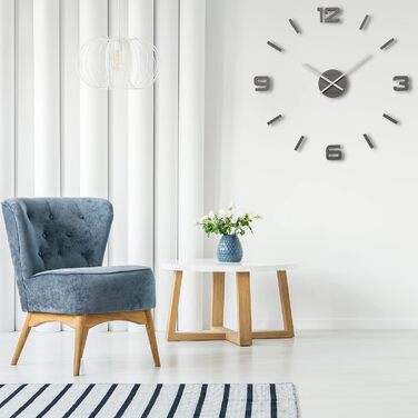 FLEXISTYLE 3D Wall Clocks DIY Oak Large 50-75CM (Thickness 19MM!) for Office Living Room Bedroom Decorative Items, z54g eco75 d-1-x (Gray, Wood-based material)