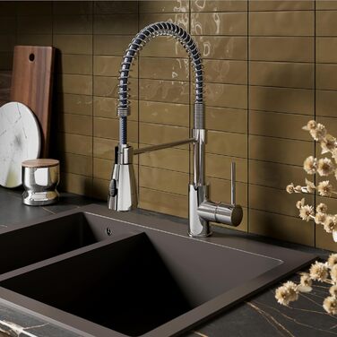 Кухонний змішувач Lenz KALANI² в стилі - з регульованою насадкою для посуду – проста установка та високоякісна обробка, 46070322 (Високий тиск, Хром)