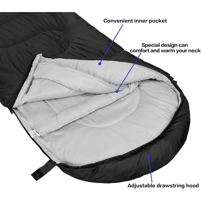 SOULOUT 3-4 Season Sleeping Bag - Waterproof Lightweight Sleeping Bag for Camping, Travel & Outdoor Activities - Ideal for Adults & Kids - 220 x 83 cm Dark Grey / Left Zip
