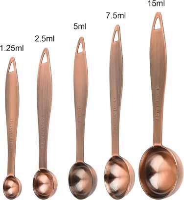 Copper-Plated Measuring Cup and Spoon Set, 5 Stainless Steel Measuring Cups and 5 Metal Measuring Spoon Set with Leveler, US and Metric Kitchen Measuring Cup and Spoon Set for Baking and Cooking