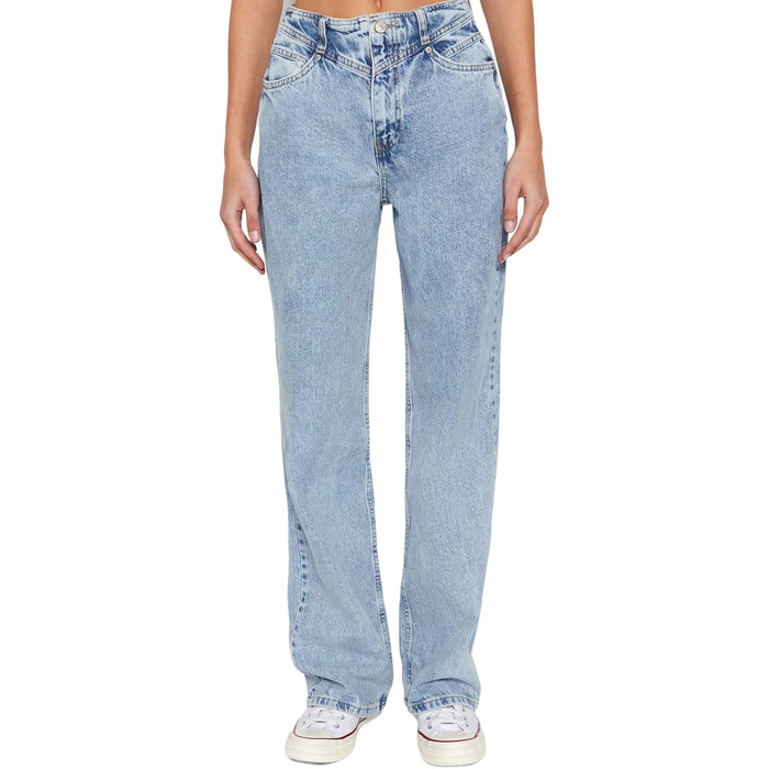 Джинси жіночі Trendyol з високою талією, широкі штанини, блакитні, розмір 38