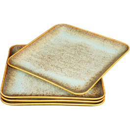 ЯЮ Керамічні тарілки 4 шт. для основного блюда: стейк, паста, різотто, закуски. Підходять для мікрохвильової печі, духовки та миття в посудомийній машині. Колір: коричневий, форма: квадратна.