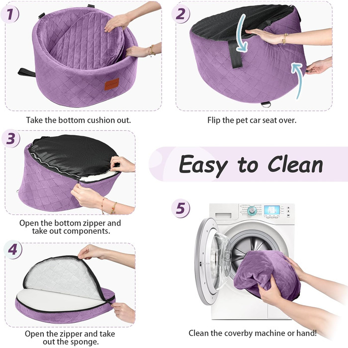 Зручний автокрісло для собак з кріпленням для безпеки, миється, з антиковзною основою (Purple, Small)