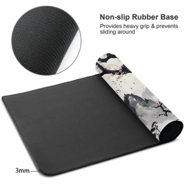 Килимок для миші XXL, 90 x 40 см, Аніме-стиль, дизайн, для геймінгу та офісу, чорний, з гумовою основою та прошитими краями