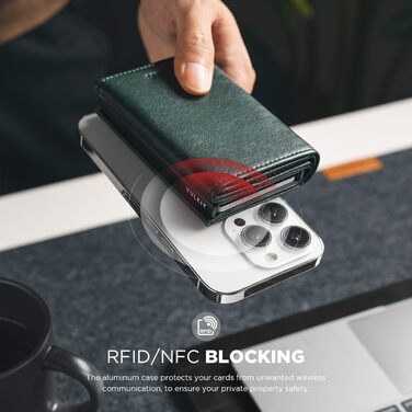 Кредитне портмоне для чоловіків VULKIT, Pop-up, RFID-захист, шкіряне з кишенями для грошей та ID-картки (зелене)