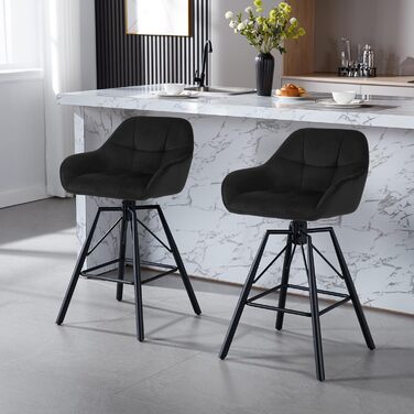WOLTU 2-Piece Velvet Bar Stool Set with Backrest - Swivel, Padded, Metal Frame - Bistro & Counter Height Stools