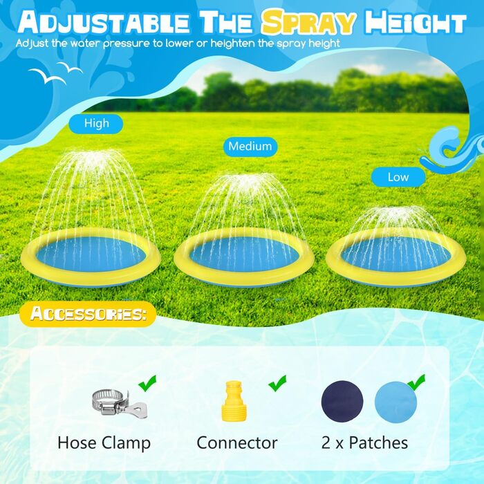 Nobleza Hundepool, D170 cm/67 in Splash Pool for Large & Small Dogs, 0.55mm Thickened Anti-Slip Sprinkler Mat Foldable Splash Pad for Summer, Garden, Outdoors (D1.4m, Yellow & Blue)