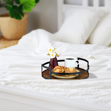 Relaxdays Round Tray Wood and Metal