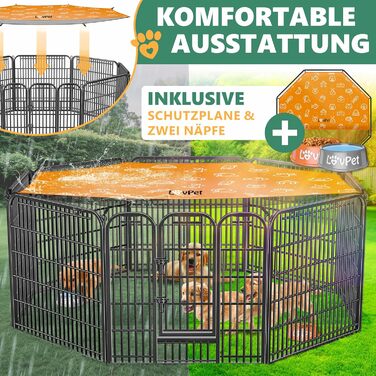 Вольєр для цуценят Freilaufgehege XXL: просторий вольєр для собак, котів, кроликів з дахом та анкерами. 8 секцій по 80x80 см, чорний