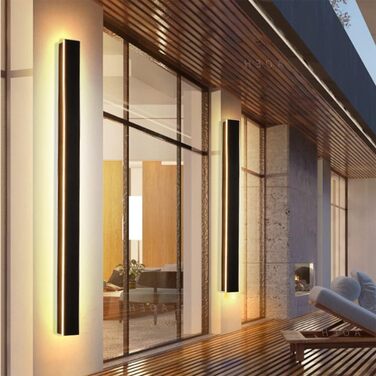 Long Villa Wall Lamp Black Waterproof IP65 Aluminum Acrylic Outdoor LED Wall Lamp for Gardens, Terraces, Bedrooms, Living Rooms, Indoor, 30cm/12w, Warm light (100cm/32w*1)