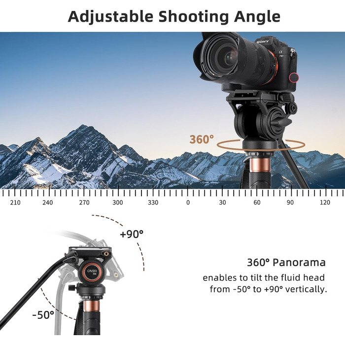 Штатив відео Cayer CF34DV з вуглецевого волокна 71 дюйм, з шарнірним голковим кріпленням та триногим основанням для DSLR-камер та відеокамер, з додатковою ковзною платформою