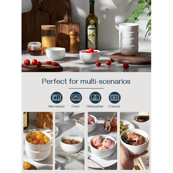 Набір супових тарілок DOWAN, 4 шт. (1100 мл, 300 мл), кераміка, білий, для кухні, паста, мілкшоп