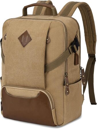Чоловічий рюкзак для ноутбука 15.6 дюймів, Vintage, водонепроникний, з USB-портом, для подорожей, роботи та навчання (Хакі)
